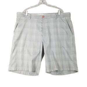 Greg Norman Shorts Mens 40 Gray Plaid Stretch Golf Lightweight Polyester Spandex